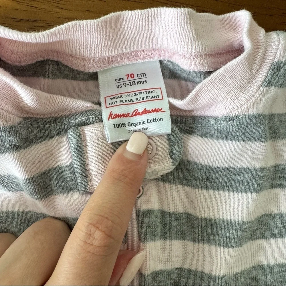 Hanna Andersson Pink and Gray Striped One Piece Pajama Organic Cotton 9-18M